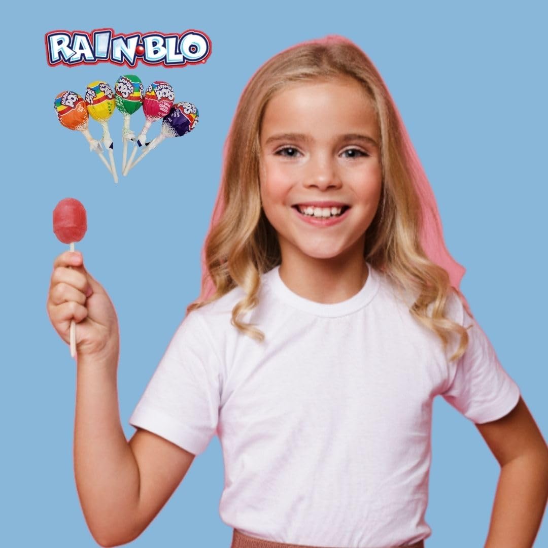 Rain Blo Pops - Bubble Gum Filled Assorted Fruit Flavord Lollipops - Bulk Pack 2 Pound (Pack Of 1)