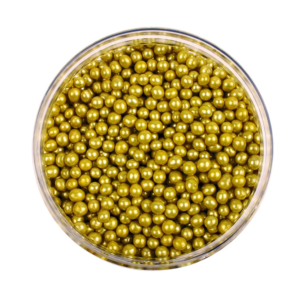 OCREME Gold Dragees for Cake Decorating, Metallic Sphere Sprinkles, 8mm, 1 Pound, Non-Toxic, Cookie & Cupcake Toppings