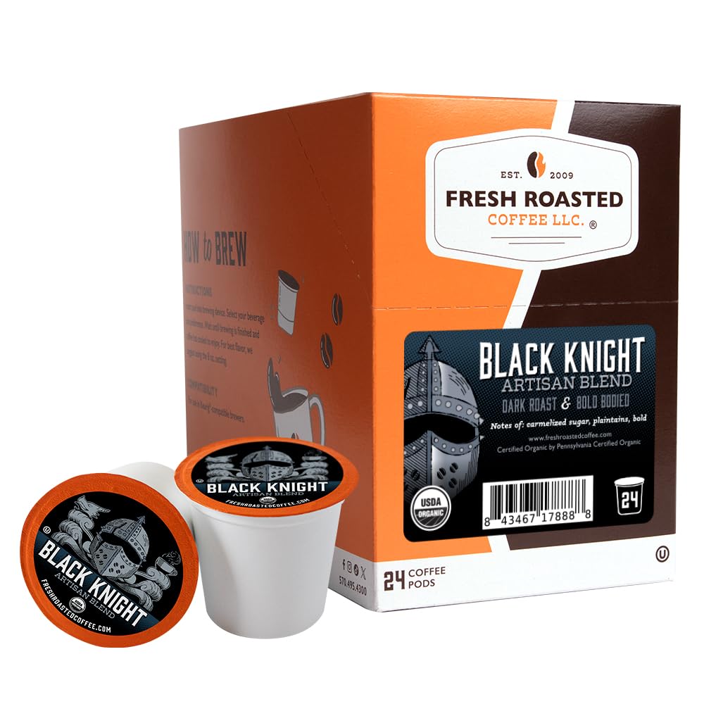 Fresh Roasted Coffee Organic Black Knight Dark Roast K-Cup Compatible 24 Pods Coffee