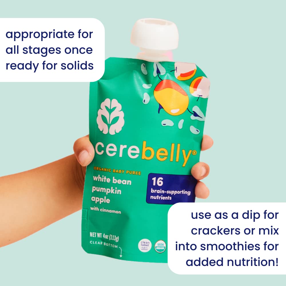 Cerebelly Organic Baby Food Pouches, Sweet Potato Mango Purees, 16 Nutrients, No Added Sugar, Fiber & Non-Gmo, 4Oz, 6 Pack