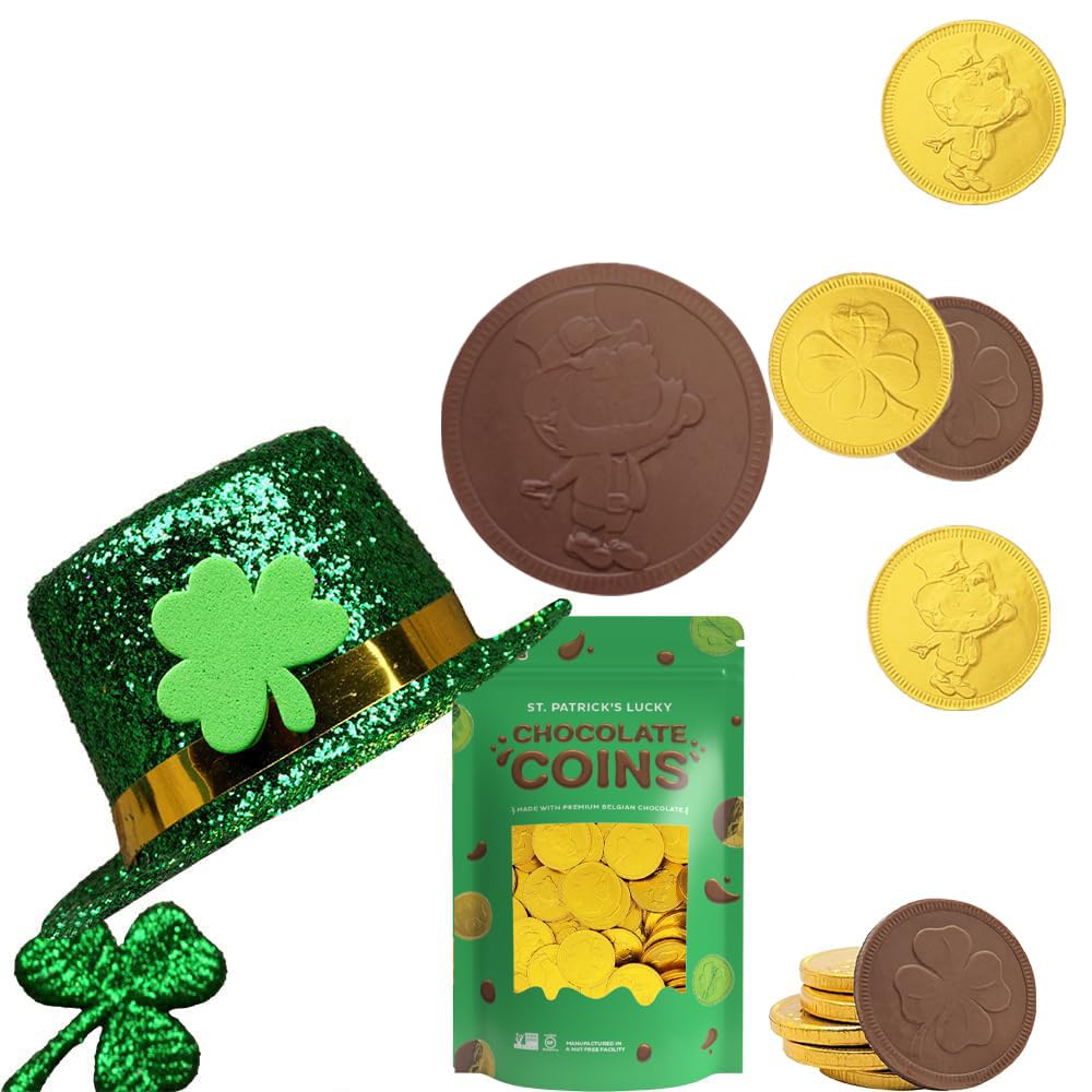 St. Patrick'S Day Coins 100 Lucky Gold Shamrock Coins Foils, Belgian Coins Bag Nut-Free (100-Pack)