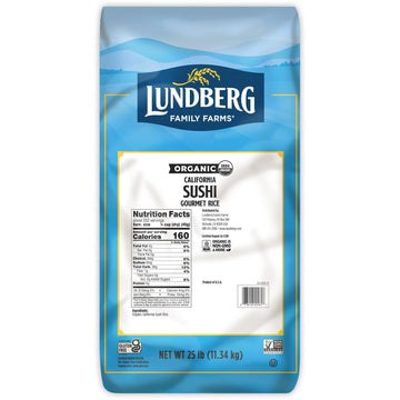 Lundberg Organic Sushi Rice  Bulk  Sticky White Japanese-Style Short Grains  Responsibly Grown In California  25 Lbs