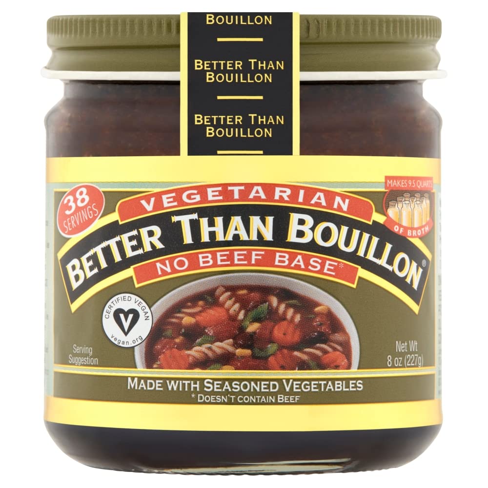 Better Than Bouillon Vegetarian No Beef Base, 8 Oz Jar (Pack of 2), Certified Vegan, Makes 9.5 Quarts of Broth
