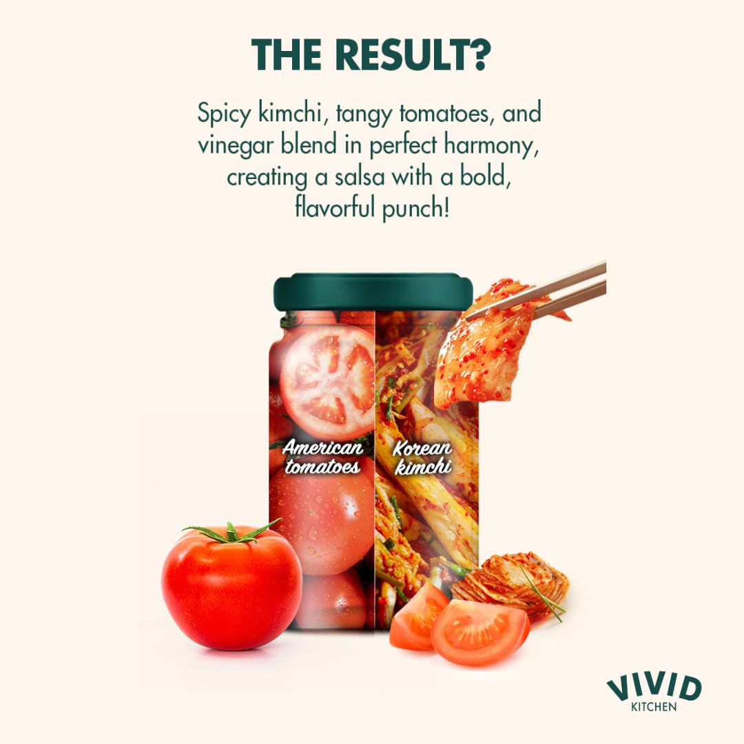 Vivid Kitchen Kimchi Salsa - Korean Mexican Fusion Condiment - Mild & Hot Flavors - 7.6 Oz Bottle - No Msg, No Artificial Preser