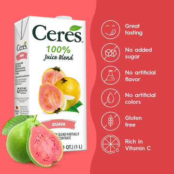 Ceres 100% Pure Fruit Juice Blend - Delicious Guava - Rich In Vitamin C, No Preservatives, Cholesterol Free, Gluten Free 33.8 Fl Oz (Pack Of 6)