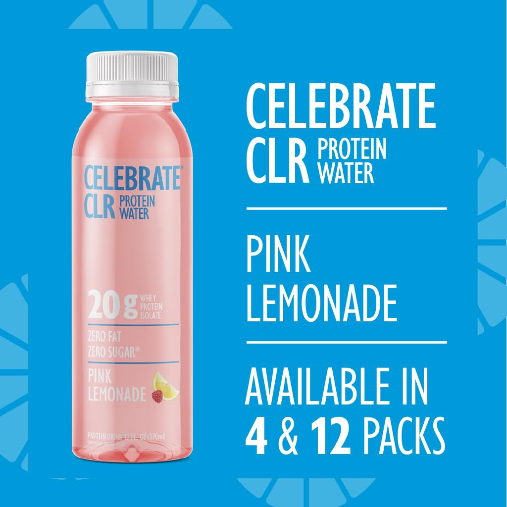 Celebrate Bariatric dietary products CLR Whey Isolate Protein Water, Pink Lemonade, 20g Protein, 12 Fl Oz, Gluten Free, Sugar Free, 12 Pack