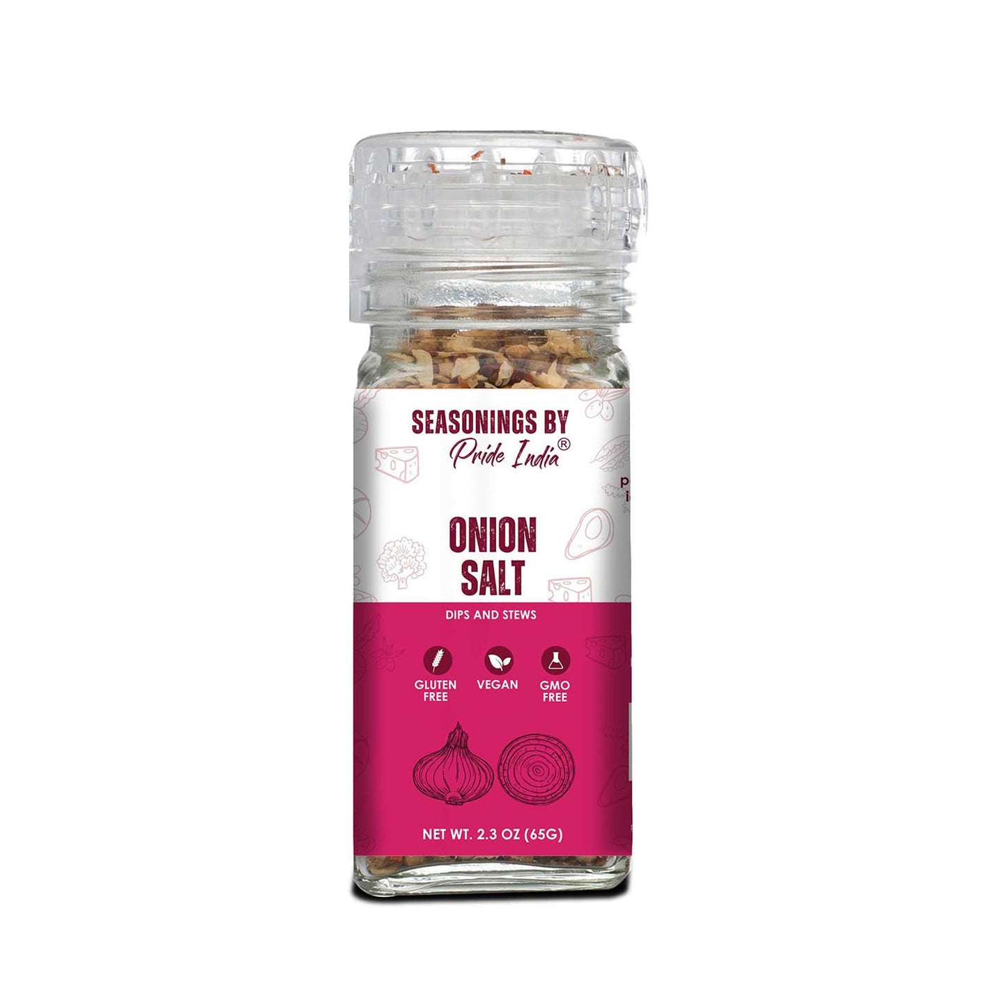 Pride Of India Onion Salt with Grinder Cap, Vegan, Gluten-Free, 2.3 oz