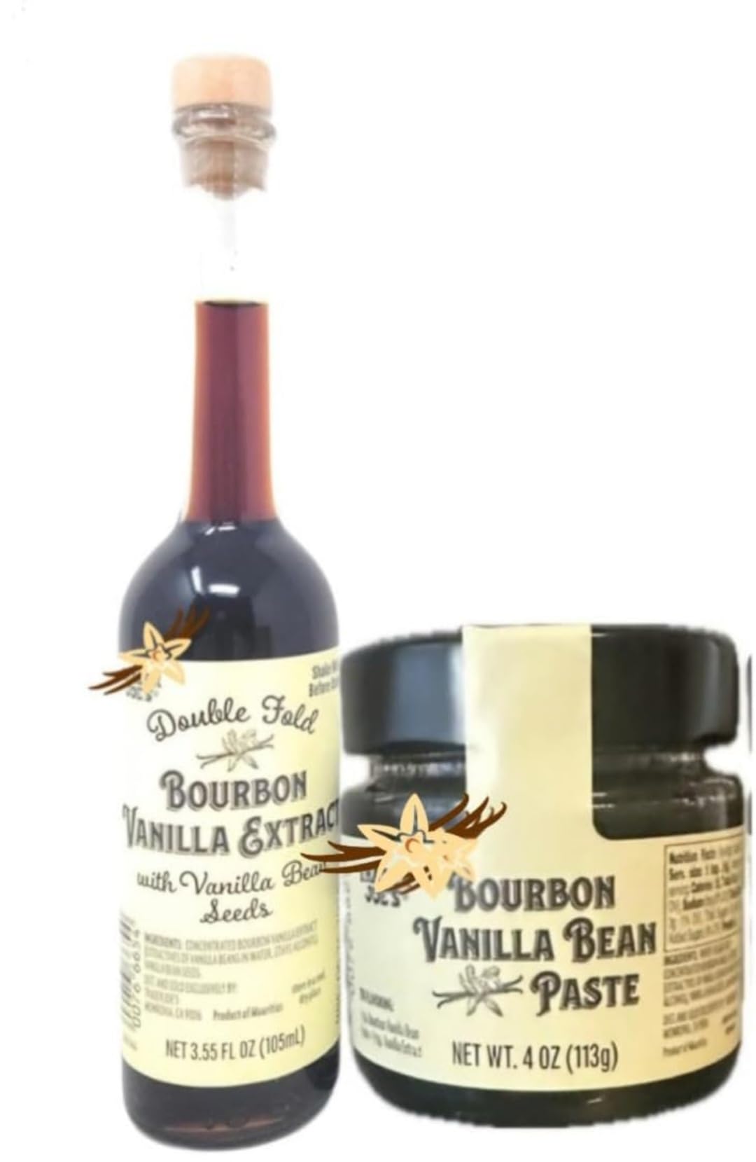 Generic Bourbon Vanilla Bean Paste and Double Fold Bourbon Vanilla Extract, 4oz/113g + 3.55 fl oz