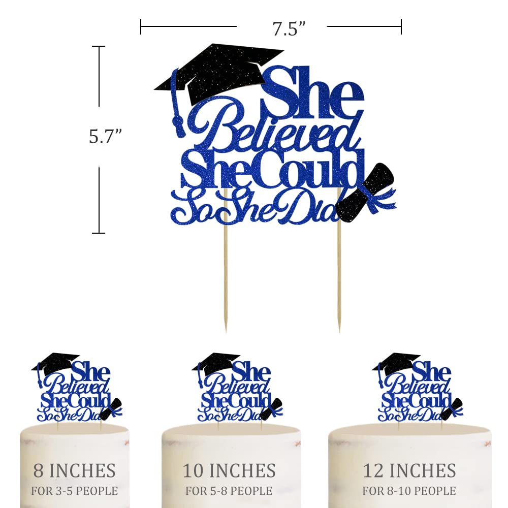 Moitkptt Graduation Cake Topper, She Believed She Could, Cardboard, Blue, 2024 Party Supplies