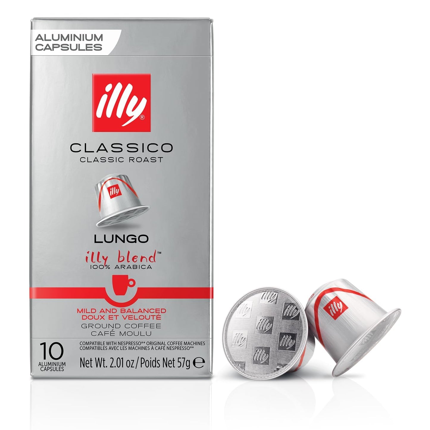 Illy Aluminum Espresso Capsules for Nespresso Machines - Intenso Lungo Roast - 10 Count (Pack of 5)
