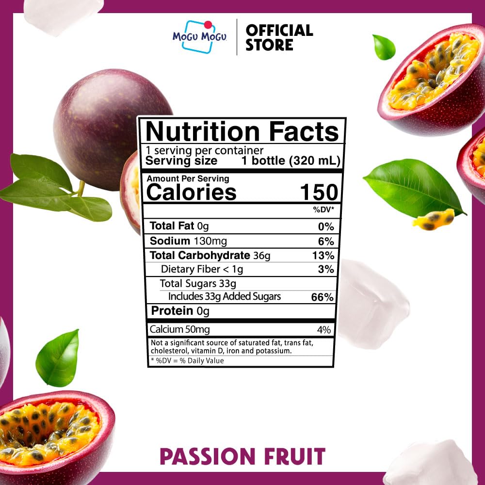Mogu Mogu Drink Passion Fruit (6 Bottles) Delicious Drinks Made With Nata De Coco (Coconut Jelly). Fun Chewable Juice Boxes For
