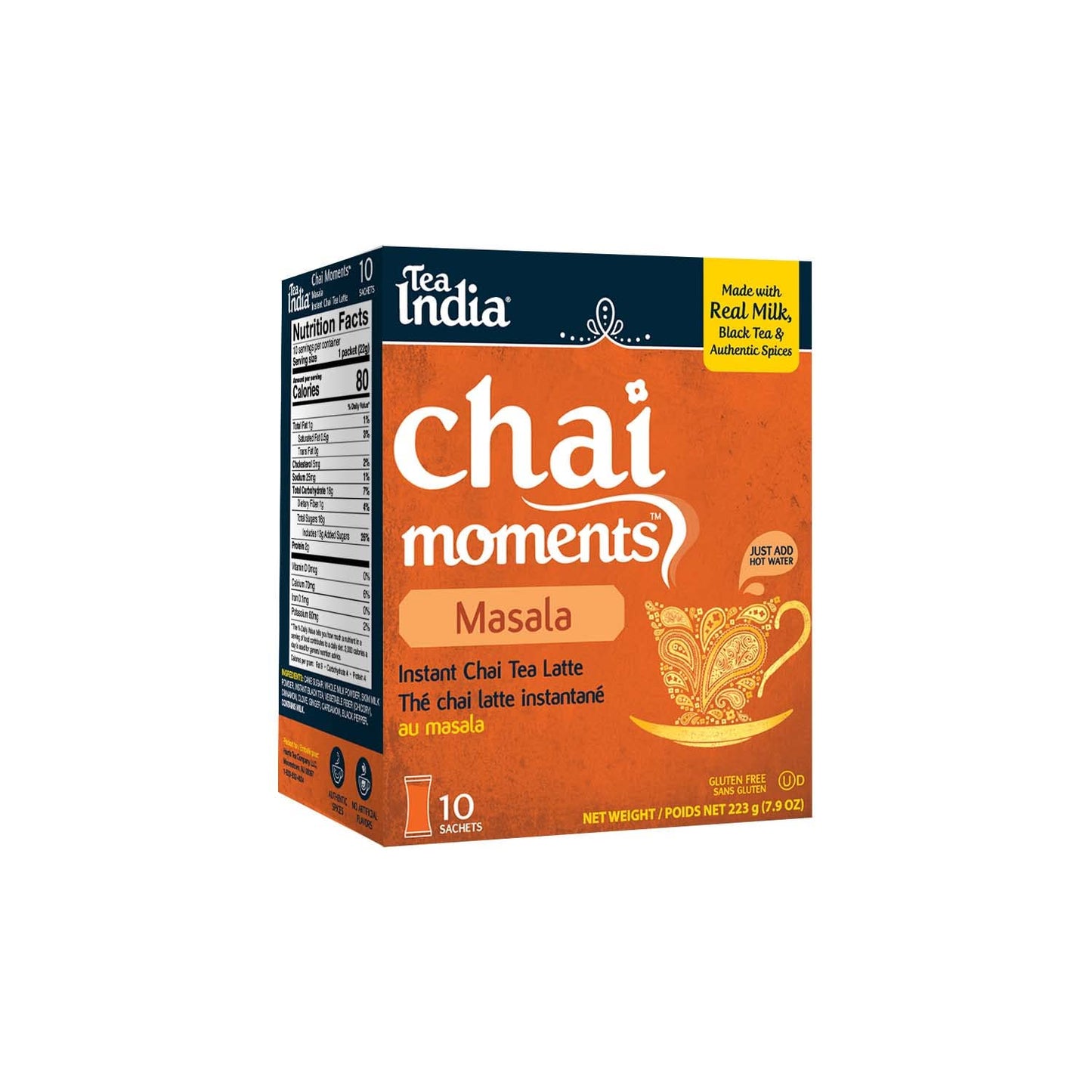 Tea India Masala Chai Instant Latte Mix, Premium Black Tea, 7.9 Ounce, 10 Sachets
