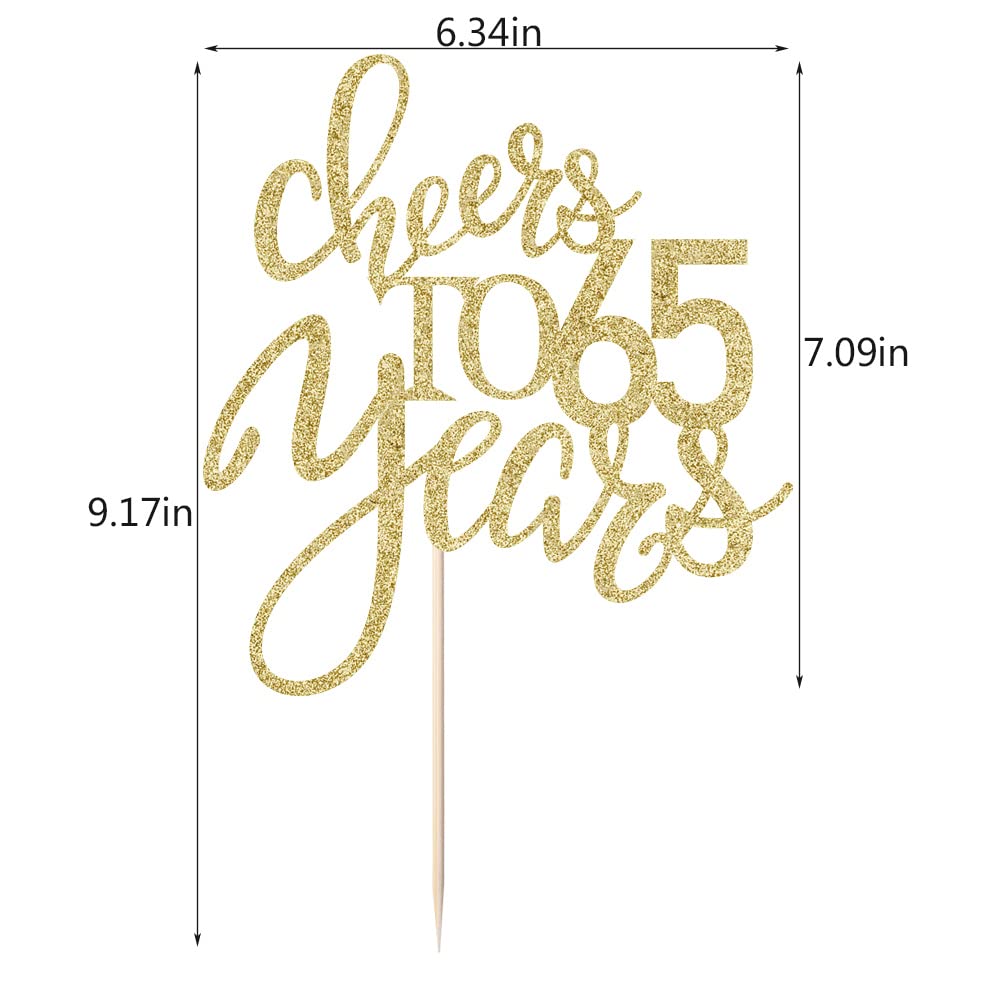 Qertesl Gold Glitter Cheers To 65 Years Cake Topper, Happy 65Th Birthday Cake Decorations,Perfect For 65 Years Cake Decorating,W