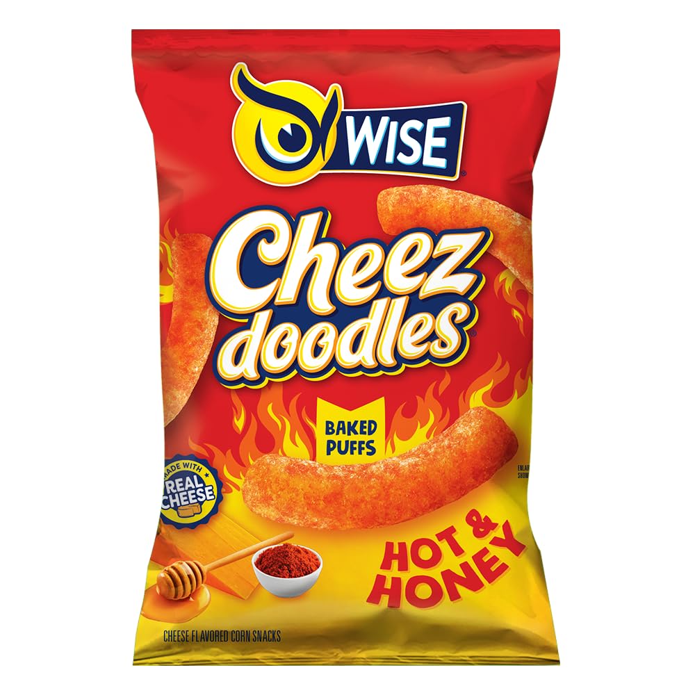 Wise Snacks Cheez Doodles Baked Puffs, Hot And Honey, Individual Snack Size Bags, School And Halloween Snacks For Kids, Gluten Free, 0G Trans Fat, No Preservatives, 0.75 Oz (42 Count)