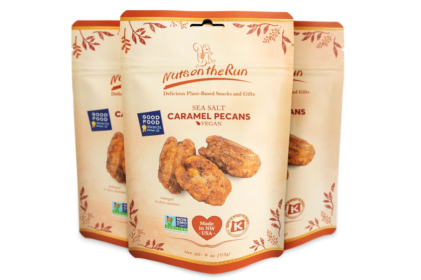 Nuts on the Run Sea Salt Caramel Pecan Pralines, Vegan, Gluten-Free Snack, 12 Ounces, Pack of 3