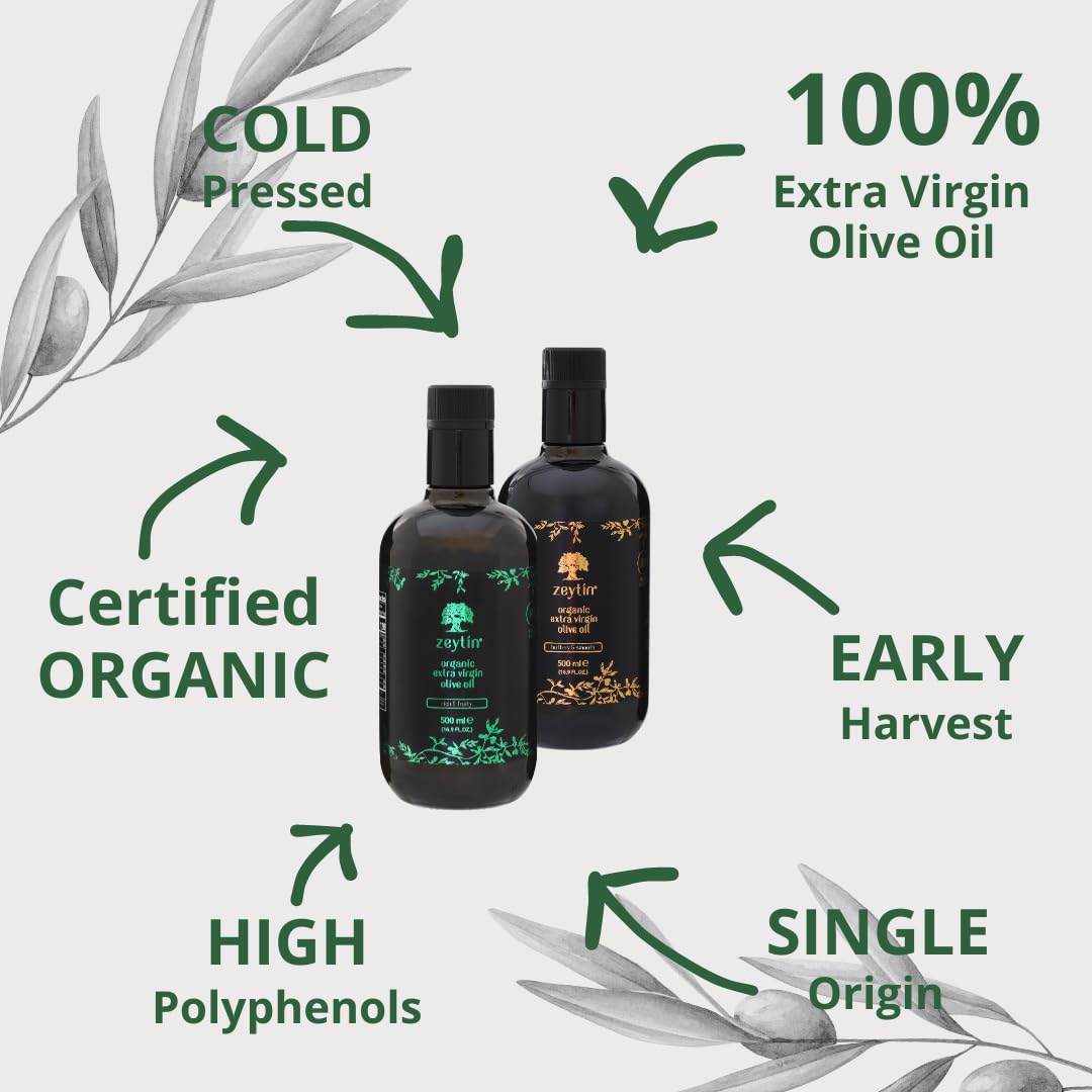 Zeytin Olive Oils Extra Virgin - Early Harvest, Bottled In May 2024 - Awarded Brand - Custom Premium Gift Box - Cold Pressed Oli