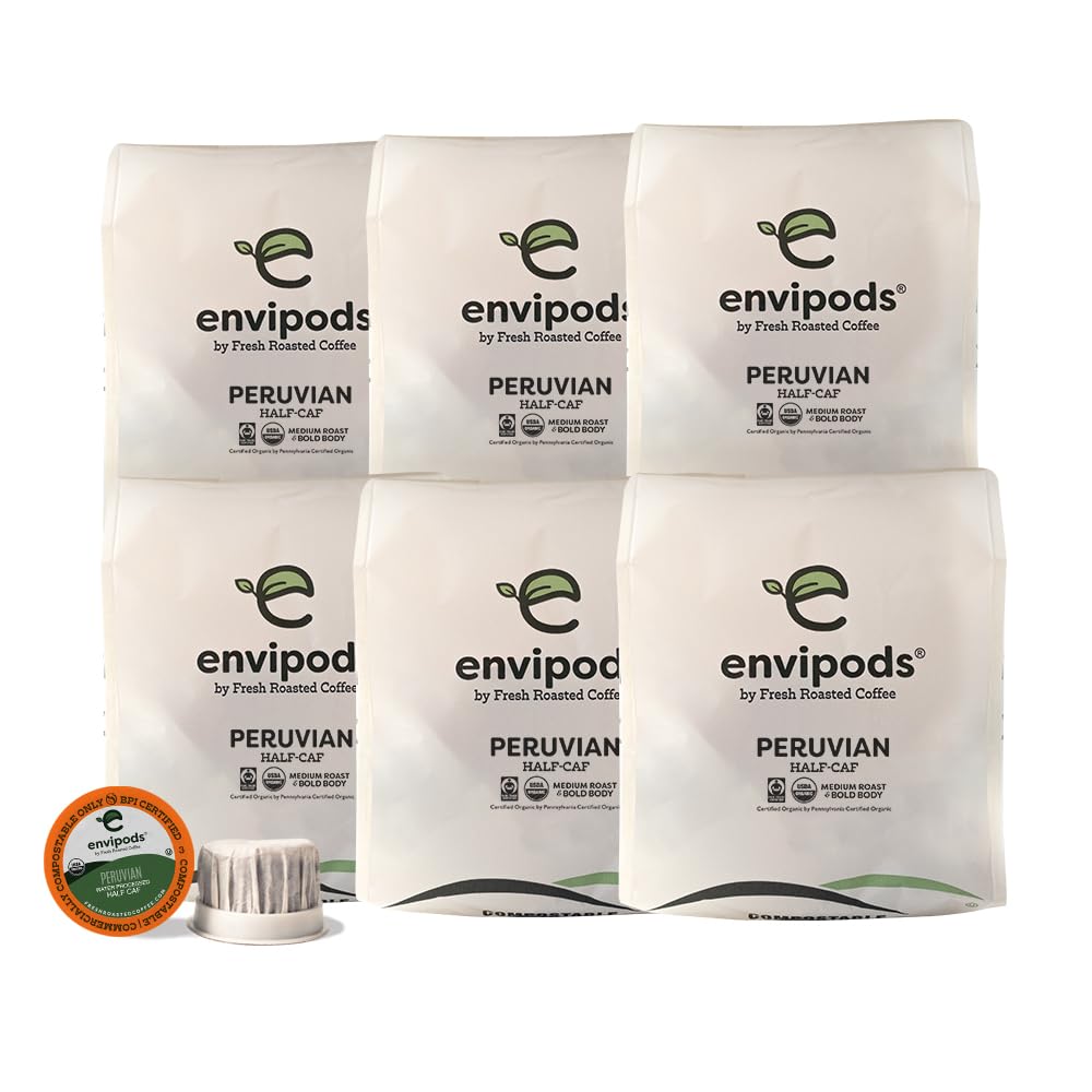 Fresh Roasted Coffee Organic Half Caf, USDA Organic, 72 K-Cup Pods, 12 Count (Pack of 6)
