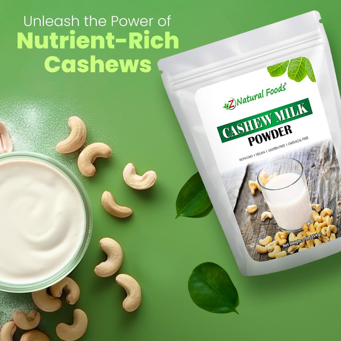 Z Natural Foods Unsweetened Cashew Milk Powder - Plant/Nut Milk For Healthy Heart, Bones, Skin - Substitute for Cashew Butter -