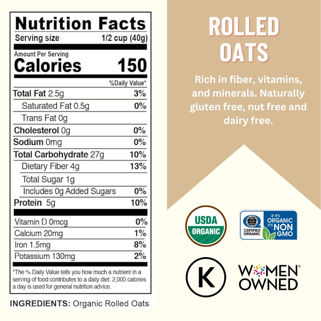 Mountain High Organics Inc. Certified Organic Rolled Oats 6G Bucket (23Lbs), Tan