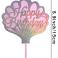 Double Layer Shining Shell Shape Happy Birthday Cake Topper,Dreamlike Ocean Shell Themed Cake Decoration For Girls Birthday,Summ