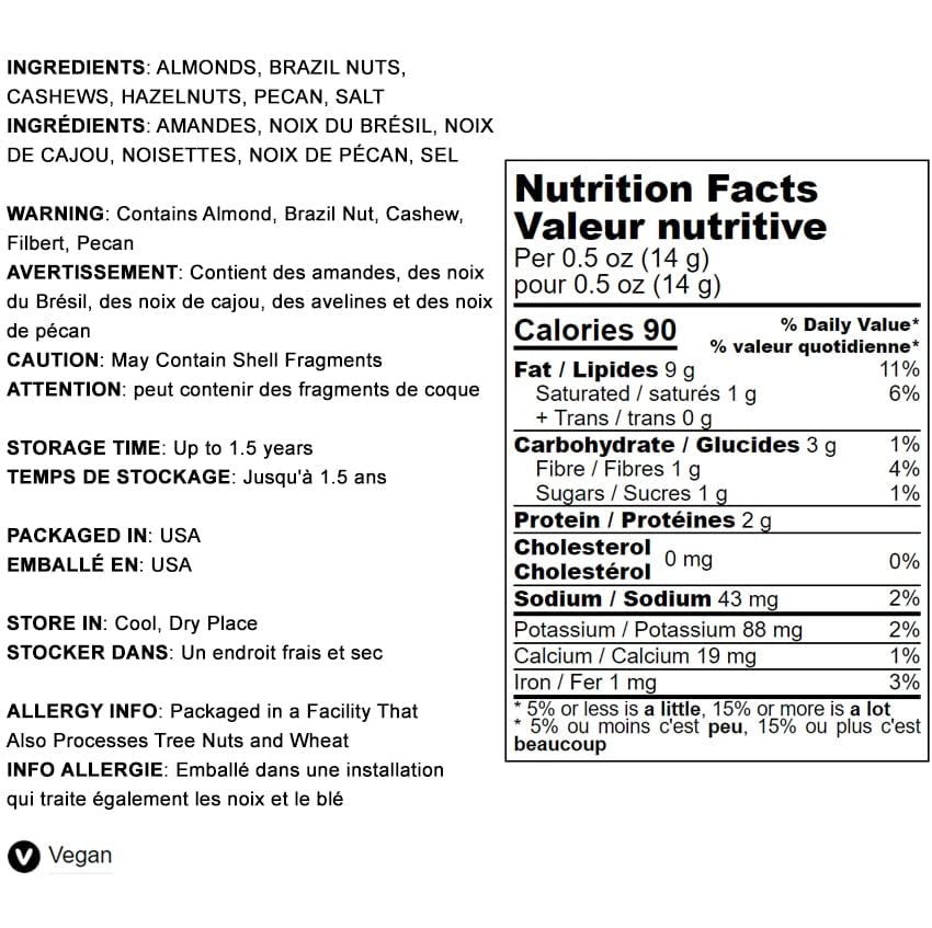 Food to Live Deluxe Nuts Mix - Dry Roasted Pecans, Cashews, Almonds, Brazil Nuts, Lightly Salted, 2 Pounds, Vegan, Kosher