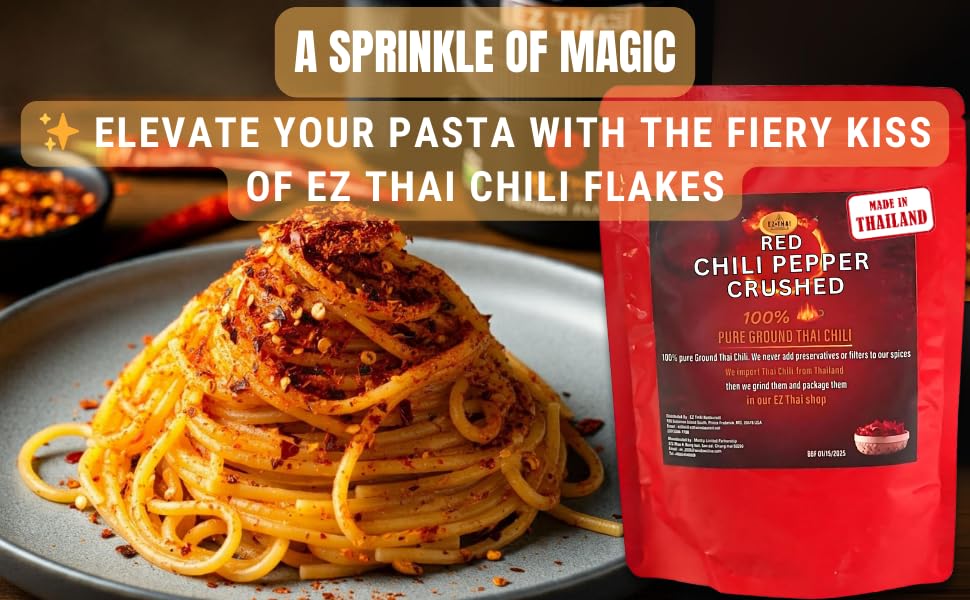Ez Thai - Chili Pepper Flakes 3.5Oz - Thai Red Chilli Crushed Powder Seasoning Spice For Chinese, Mexican, & Asian Cooking Cuisi
