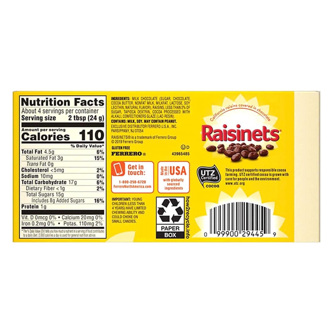 Milk Chocolate Raisinets - Classic Chocolate Covered Raisin Candies - Gift Pack Of 3, 3.1 Oz. Movie Theater Boxes By Lyzas Sweets &
