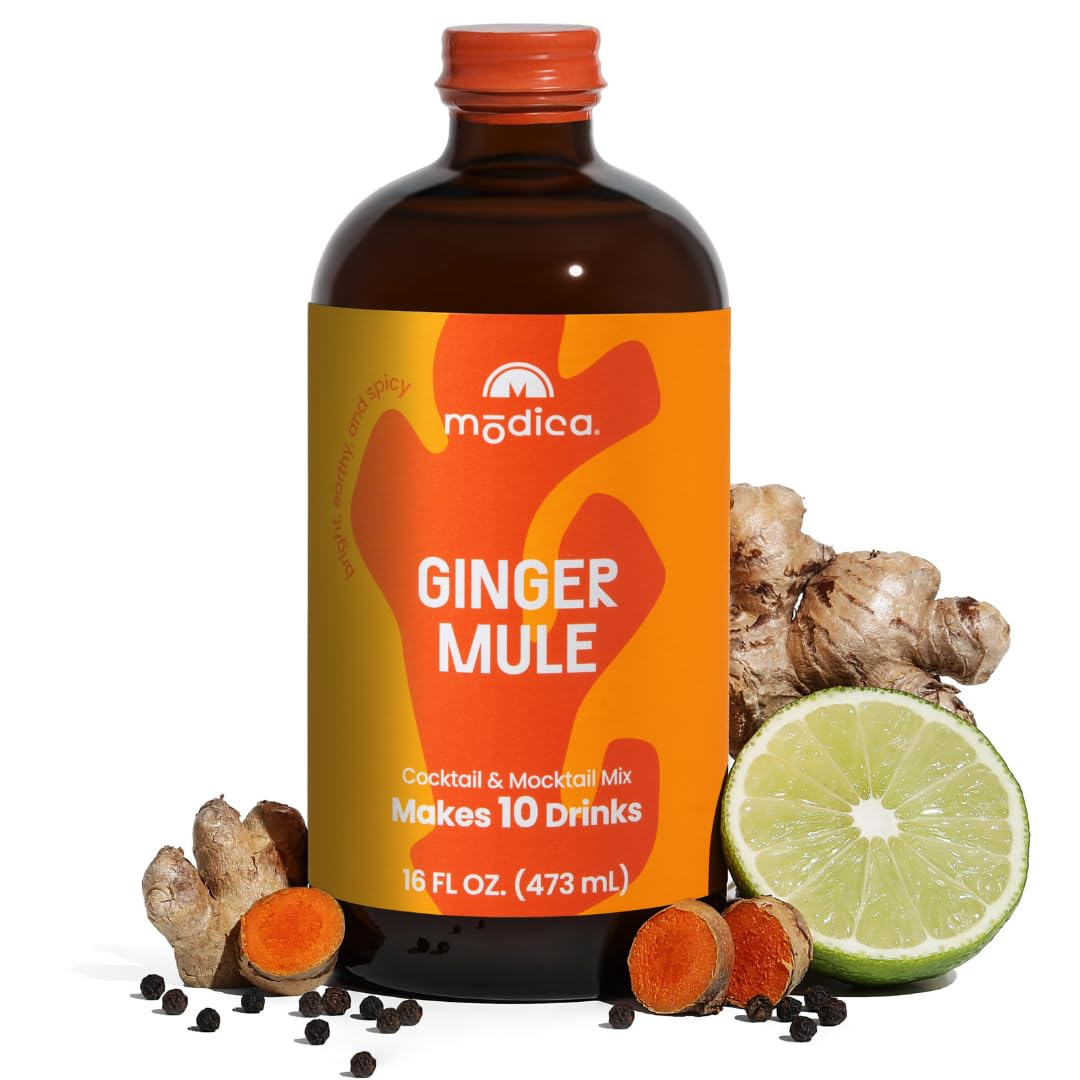 Modica Turmeric Ginger Mule Non-Alcoholic Mixer - 16 Fl Oz, Premium Cocktail & Mocktail Mixer, 10 Servings