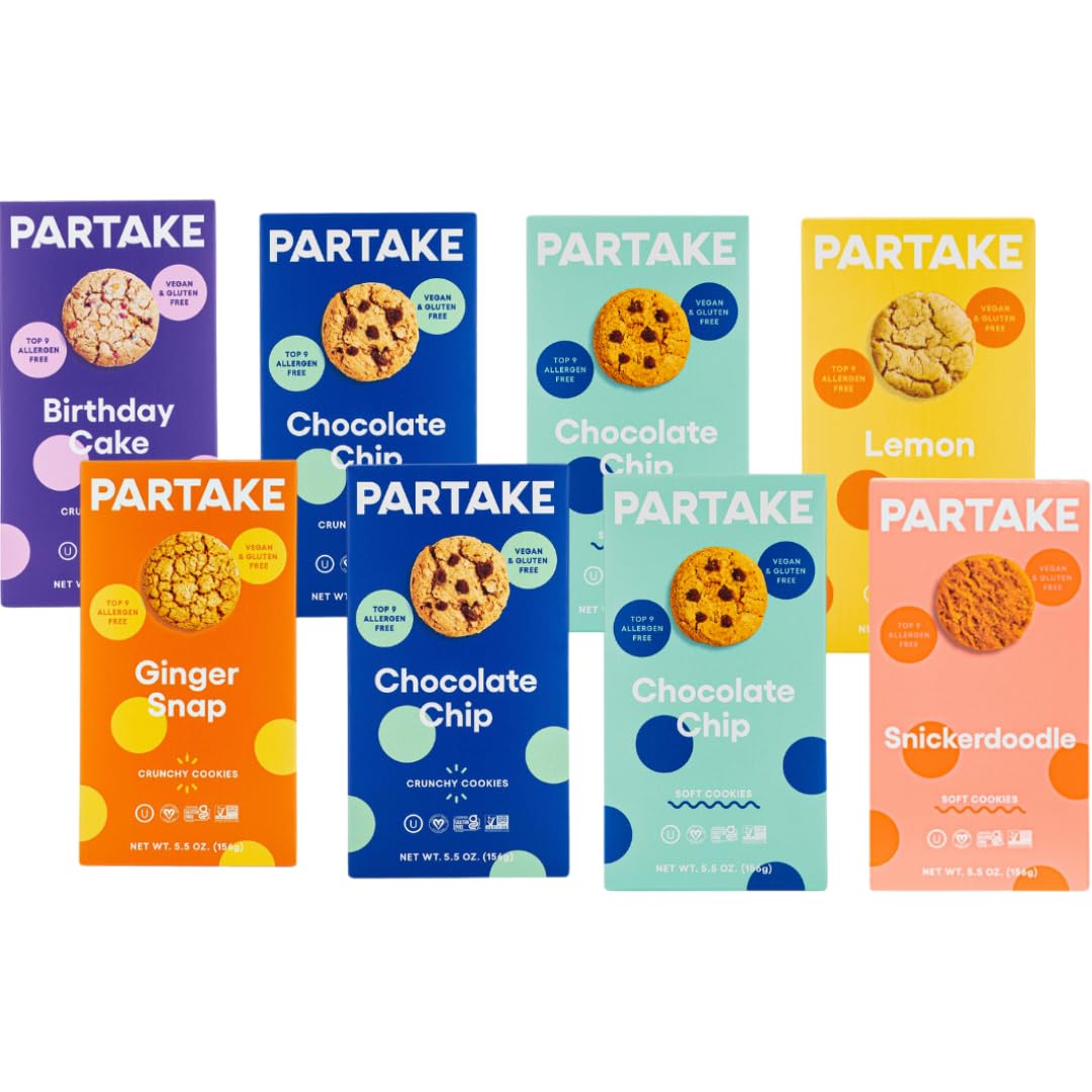 Gluten Free Soft Baked & Crunchy Vegan Cookies by Partake - 8 Boxes | Vegan, Allergy Friendly | No Peanuts, Soy, Dairy, Tree Nut