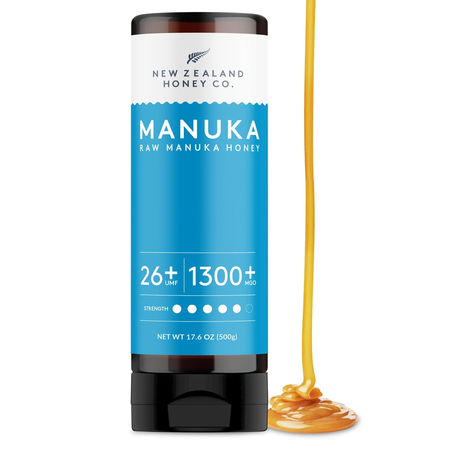 New Zealand Honey Co. Pure Manuka Honey Squeeze Bottle | Manuka Honey UMF 26+ / MGO 1300+ | 17.6oz | 1.1 lb. (500g)