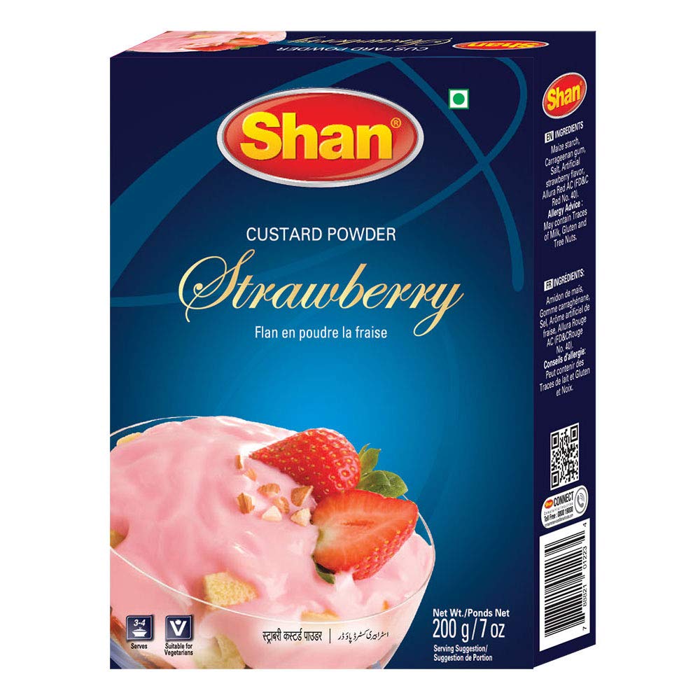 Shan Custard Powder Strawberry - Vegetarian Dessert Mix - 7 oz (200g) - Airtight Packaging