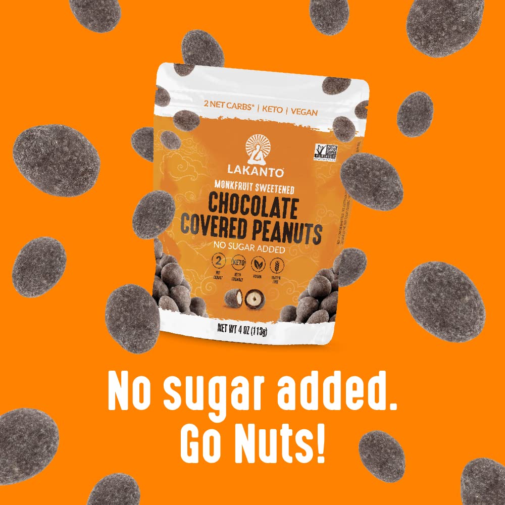 Lakanto Chocolate Covered Peanuts - Sweetened With Monk Fruit Sweetener, Keto Diet Friendly, On The Go Healthy Snack, Vegan, Dark Chocolate, Sea Salt, Cocoa Butter (Peanuts - Pack Of 2)