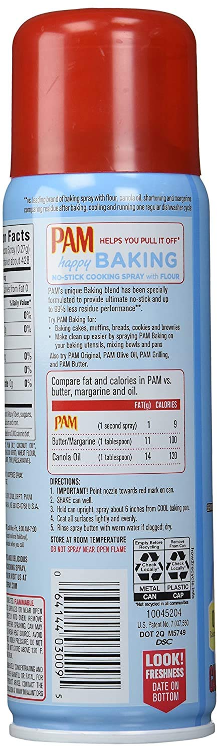Pam No-Stick Cooking Spray - Happy Baking - With Flour - Net Wt. 5 OZ (141 g) Each - Pack of 2
