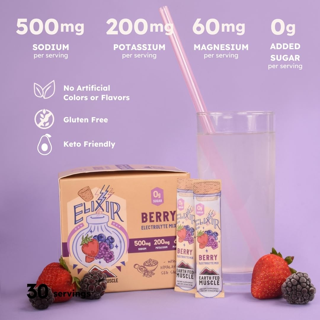 Elixir Berry Electrolyte Packets - Zero Calorie, Sugar-Free, 30 Sticks
