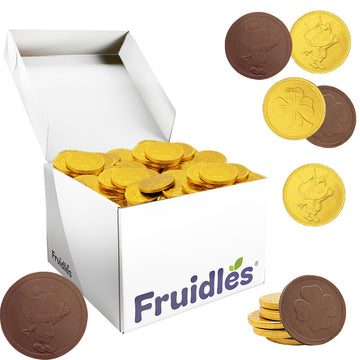 Fruidles St. Patrick's Day Chocolate Coins Leprechaun Lucky Gold Coins, Belgian Milk Chocolate Coins Nut-Free (1000-Pack)