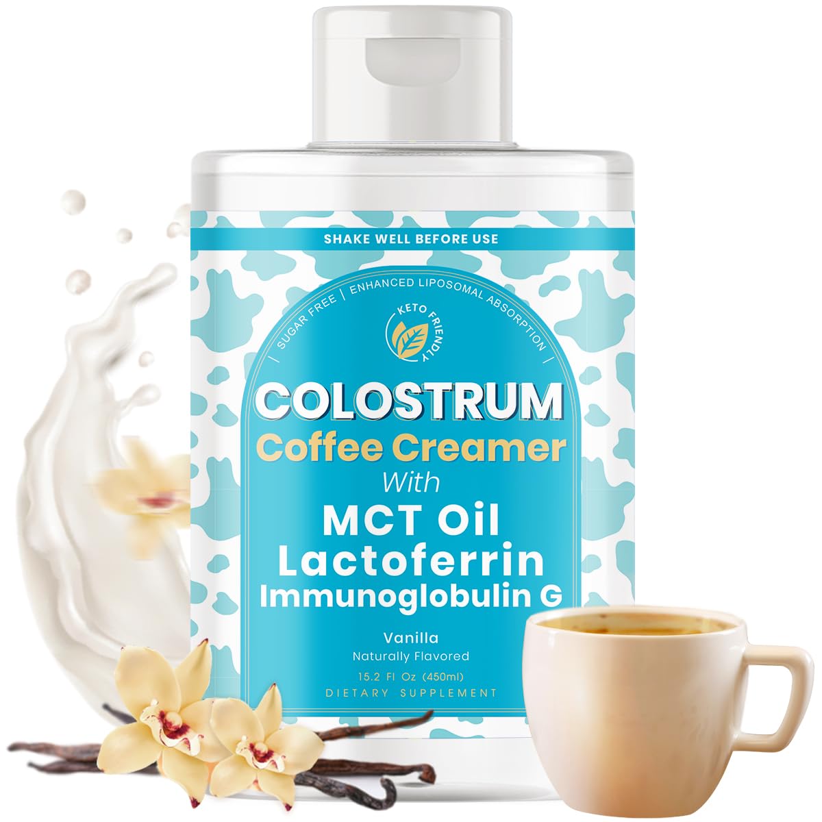 Owl & Ox Bovine Colostrum with MCT Oil, 15.2 Fl Oz, Sugar Free, Keto Friendly, Non GMO, Made in USA