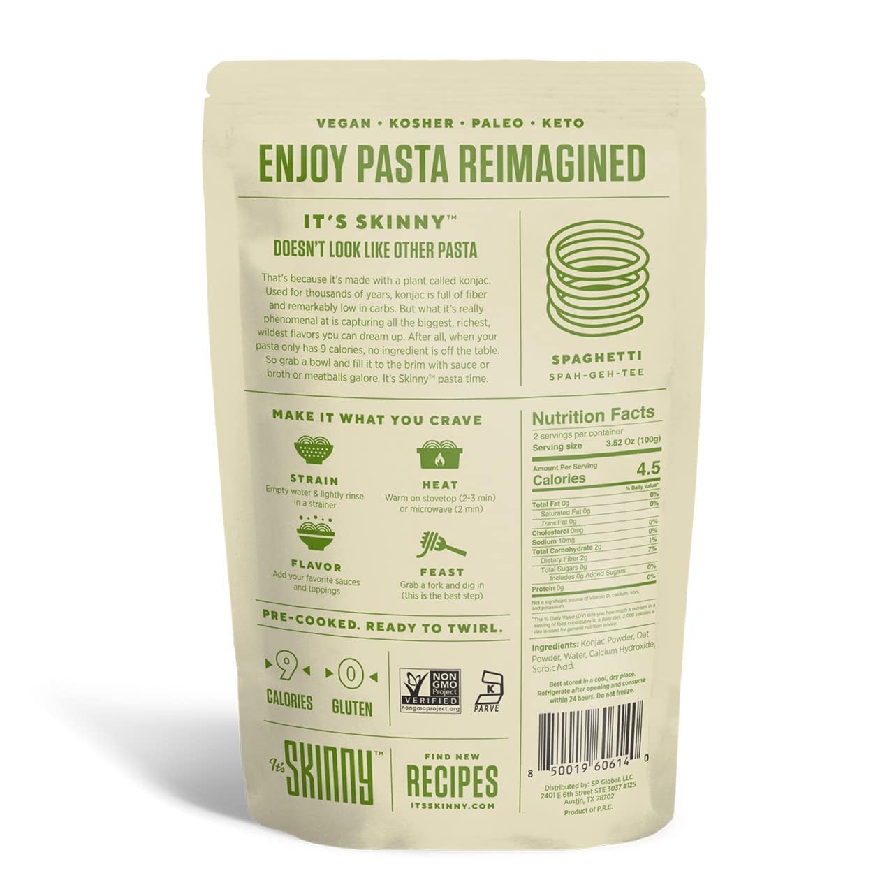 Its Skinny Spaghetti - Healthy, Low-Carb, Low Calorie Konjac Pasta - Fully Cooked And Ready To Eat Shirataki Noodles - Keto, Glu