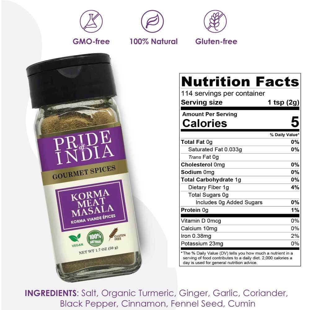 Pride of India - Korma Meat Masala Mix - Ideal for Traditional Meat/Lamb Curry - Gourmet & Flavorful - Seasoning Spice Blend - 7