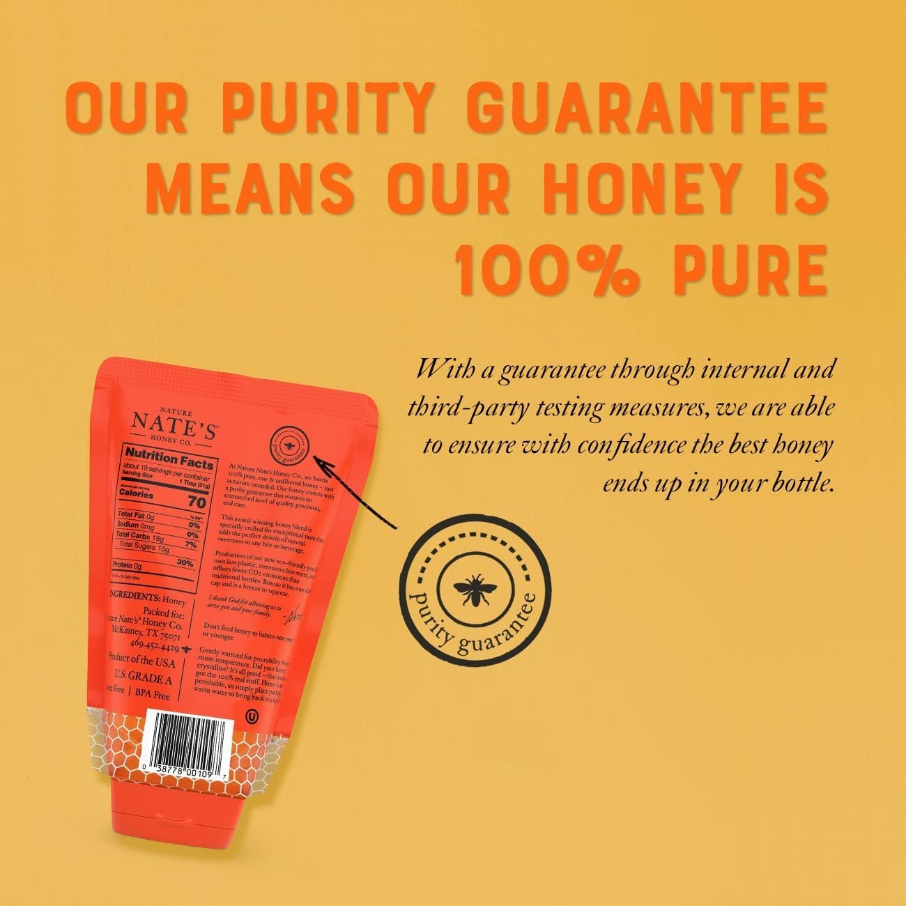 Nature Nate'S 100% Guarantee Pure Raw & Unfiltered Honey, No-Drip Sustainable Squeeze Pouch, 14 Oz (Pack Of 2)