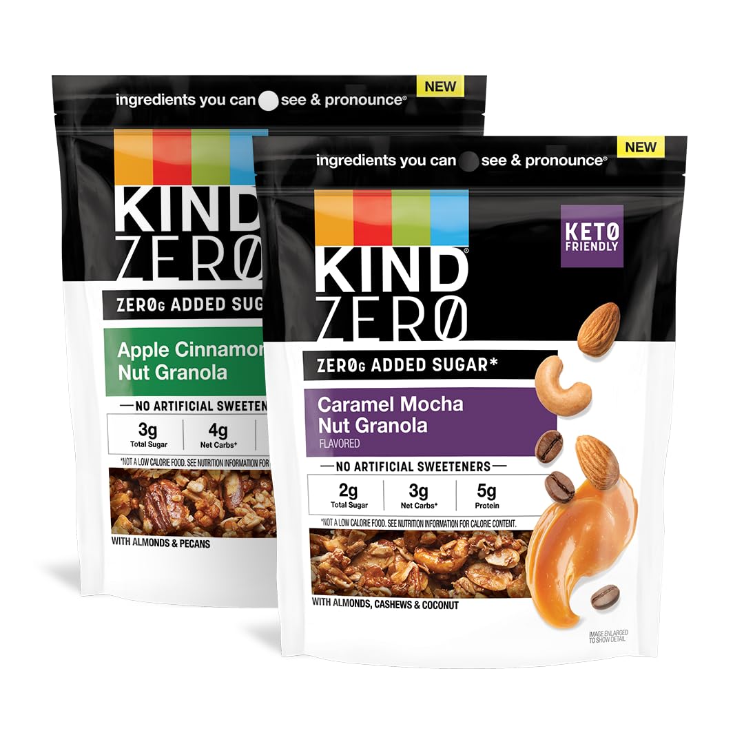KIND Zero Added Sugar Keto Granola Variety Pack, Apple Cinnamon Nut & Caramel Mocha Nut, Gluten Free, 8 Ounce (Pack of 2)