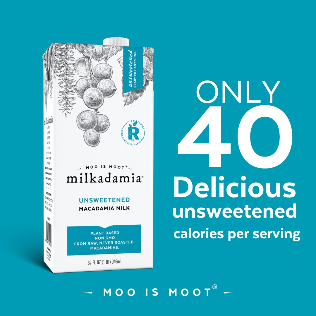 milkadamia Macadamia Milk - Unsweetened - 32 Fl Oz (Pack of 6) - Lactose Free Milk, Vegan Shelf Stable Milk, Plant Based Non Dai