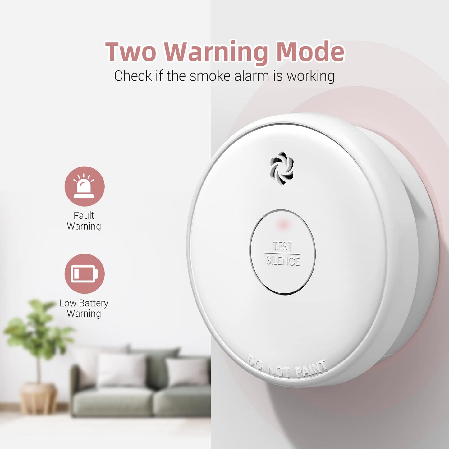 Putogesafe Fire Alarms Smoke Detectors, Battery Operated, Photoelectric Technology, Test Button & Low Battery Signal, 1 Pack, White