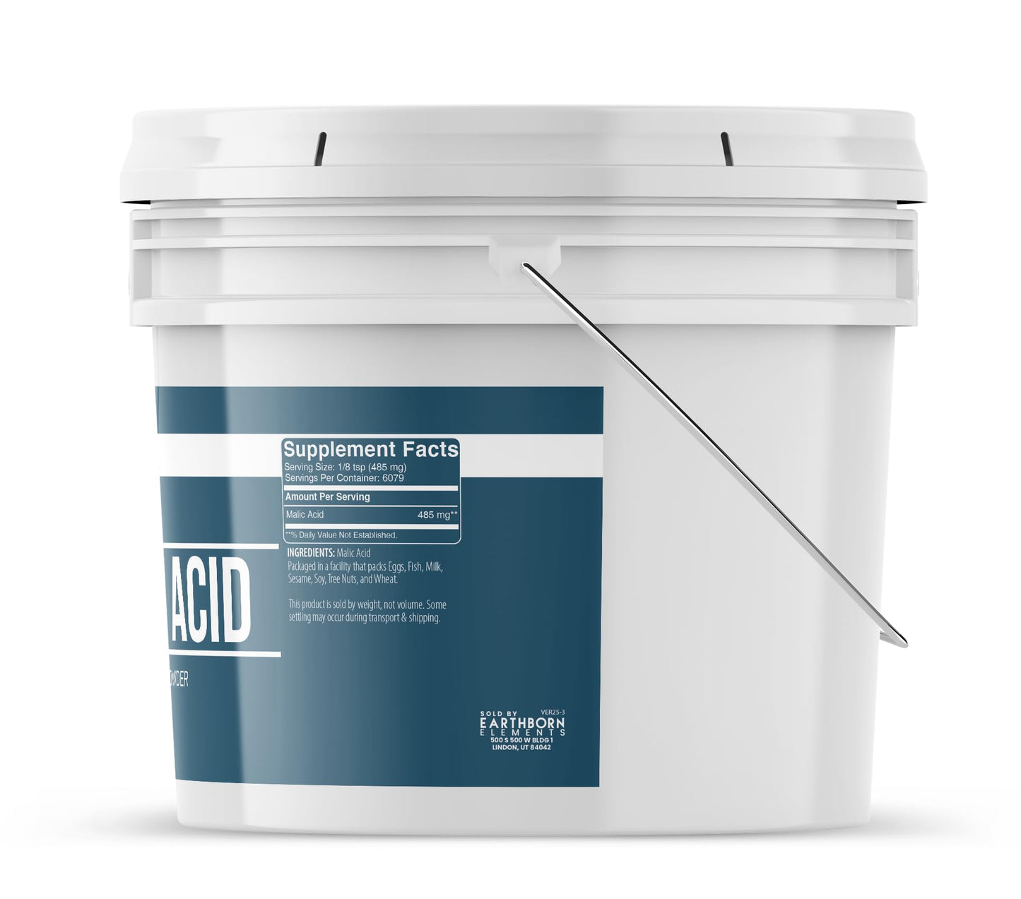 Earthborn Elements Malic Acid Powder  1 Gallon Bucket  Used in Food  Drinks & Candy  Resealable Container