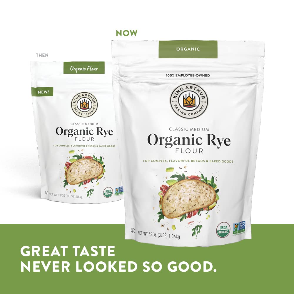 King Arthur Flour Organic Medium Rye Flour for complex Flavorful Breads & Baked goods, 100% Organic Non-gMO Project Verified, 3