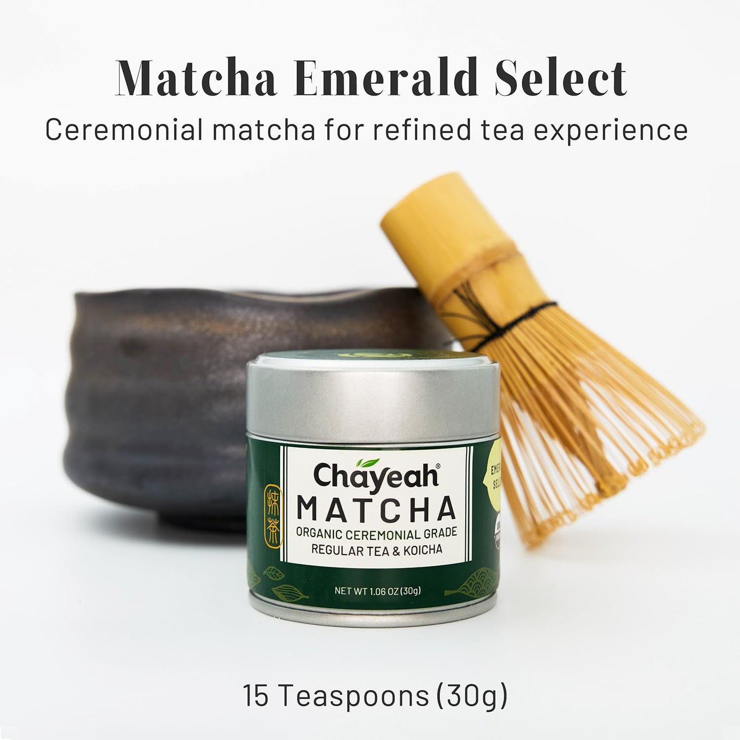 Chayeah, Emerald Select Matcha For Regular Tea & Koicha, Organic Ceremonial Grade Matcha Green Tea Powder, First Harvest (1.06 O