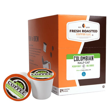 Fresh Roasted Coffee Swiss Water Half-Caf Colombian K-Cup Compatible 24 Pods