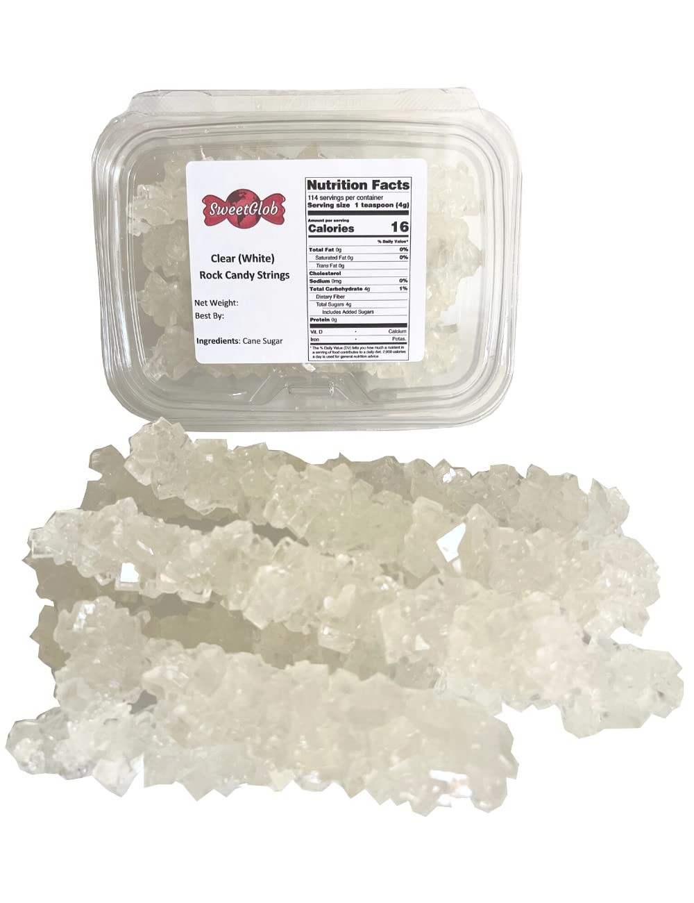 SweetGlob Old Fashioned Rock Candy Crystals on Strings (Clear White, 3 Pound)