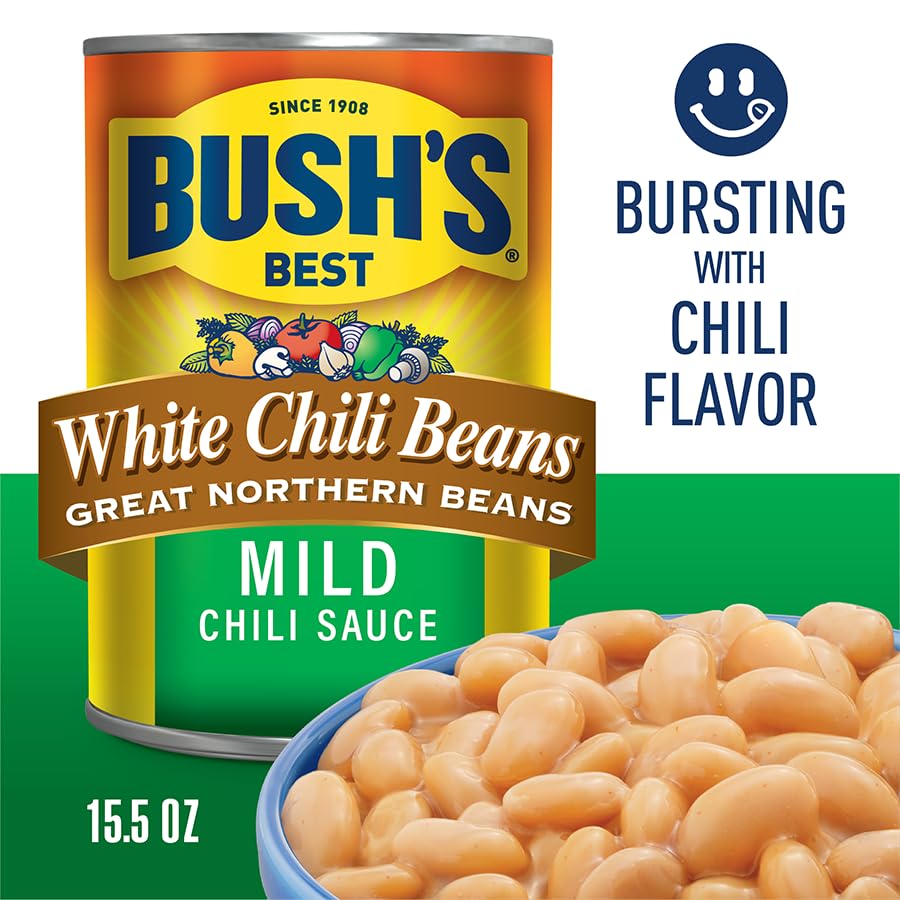 Bush'S Best 15.5 Oz Canned White Chili Bean/Northern/Mild, Source Of Plant Based Protein And Fiber, Low Fat, Gluten Free, (Pack