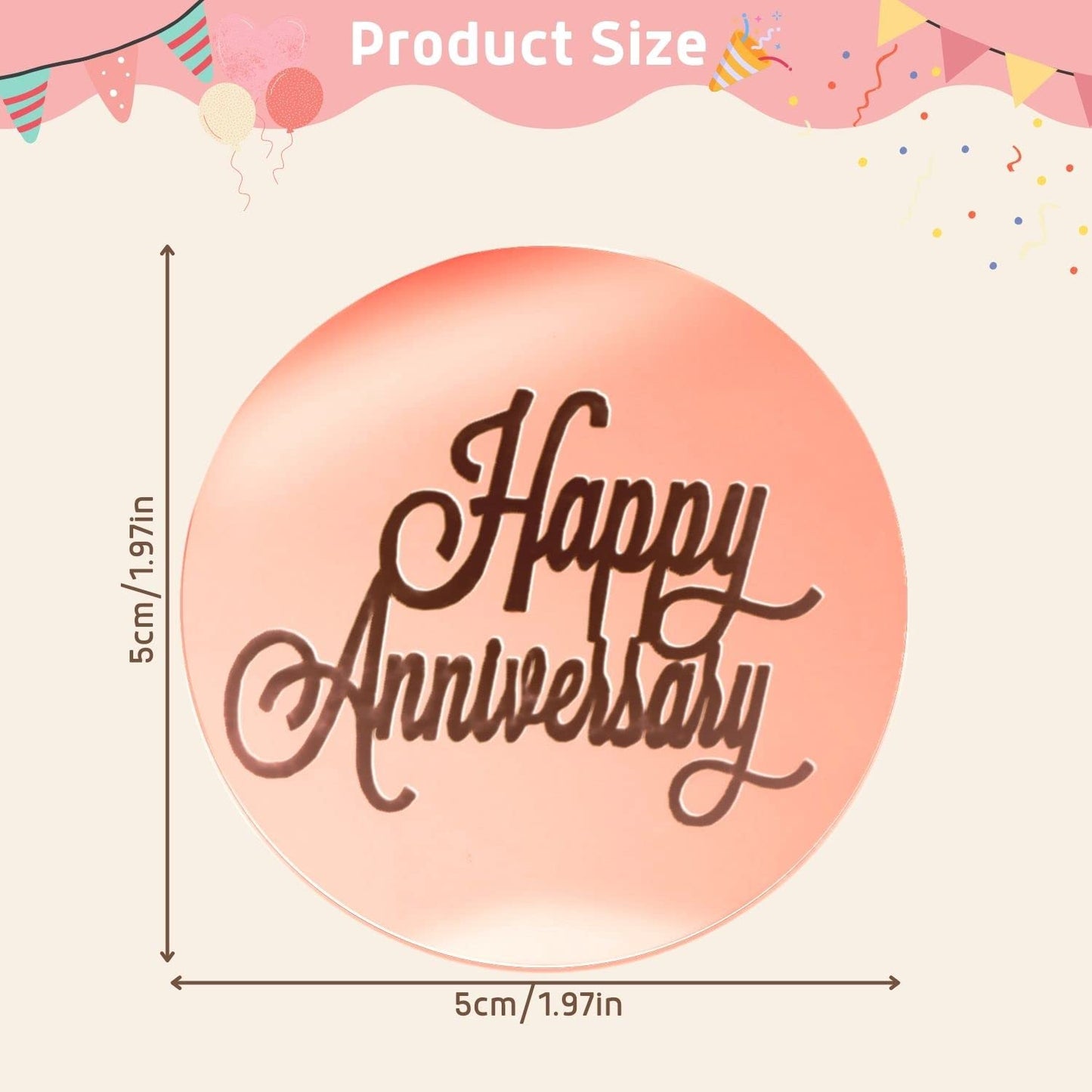 Crethinkaty 10 Pieces Happy Anniversary Acrylic Cupcake Toppers Round Mirror Engraved Cake Topper Cupcake Decorations For Birthd
