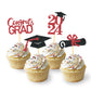 Moitkptt Graduation Cupcake Toppers, 24Pcs Red Cardboard Picks for Class of 2025 Decorations, Model FHDUT0002
